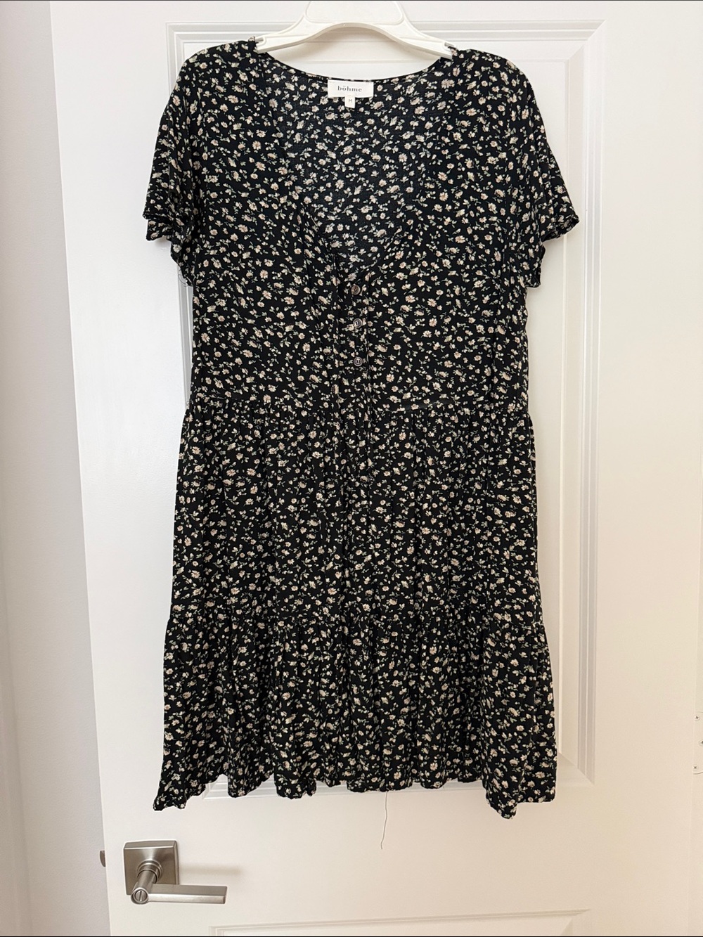 bohme Black Floral Short-Sleeve Midi Dress